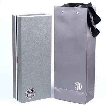 Подарочная коробка №2 Малый Серый 2 банки Металл + Подарочный пакет Легенда чая