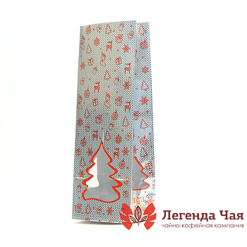 Пакет 3-х слойный 250 гр. Новогодний Елки Серебро/Красный С окном