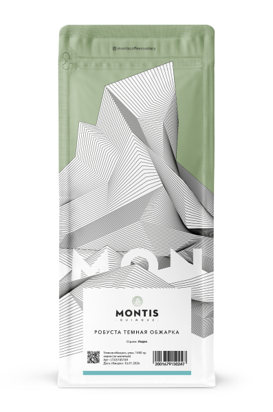 КОФЕ Робуста Индия Черри АА Темная обж. СТ MONTIS (упак. 1000 гр. зерно (не молотый))