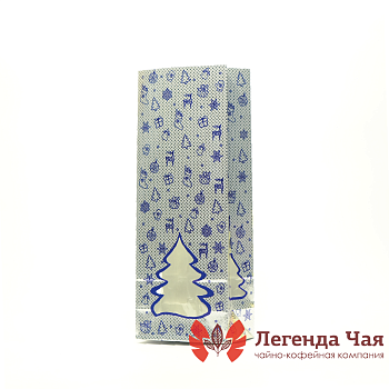 Пакет 3-х слойный 250 гр. Новогодний Елки Серебро/Синий С окном