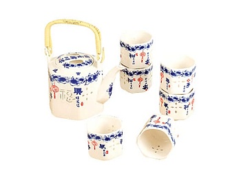 Чайный набор Небесный фонарик Белый с рисунком Чайник 550 мл.+6 пиал 100 мл. Керамика + - Русская Чайная Компания (РЧК)