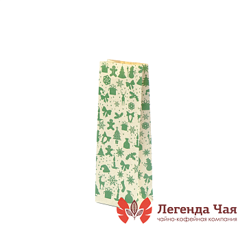 Пакет крафт 200 гр. Новогодний паттерн зеленый 1 Крафт с рисунком Без окна
