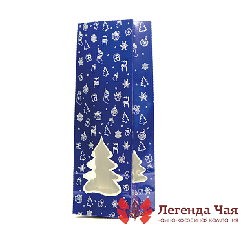 Пакет 3-х слойный 250 гр. Новогодний Елки Синий С окном