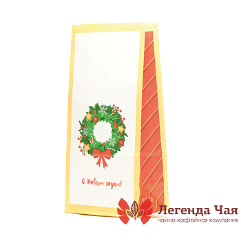 Пакет крафт 400 гр. Венок С Новым Годом Белый с рисунком Без окна